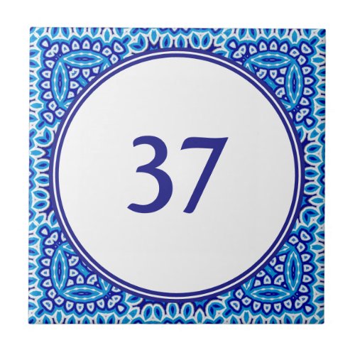   Mediterranean White and Blue House Number Plaque Ceramic Tile