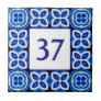 Mediterranean White and Blue House Number Plaque Ceramic Tile