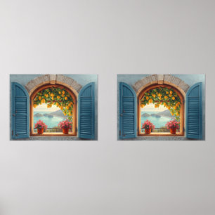 Mediterranean window view and Lemon Balcony  Wall Art Sets
