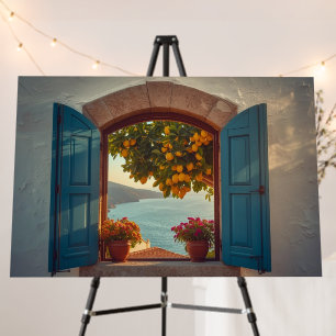Mediterranean window view frame Coast Lemon Balcon Foam Board