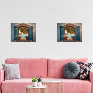 Mediterranean window view frame Coast Lemon Balcon Wall Art Sets