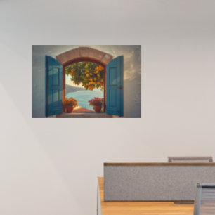 Mediterranean window view frame Coast Lemon Balcon Wall Decal