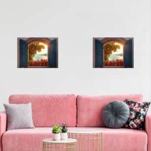 Mediterranean window view frame Coastal lemon tre Wall Art Sets