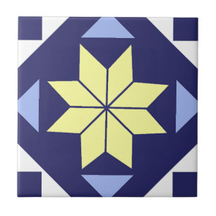 Mediterranean Yellow Blue Floral Tile Pattern