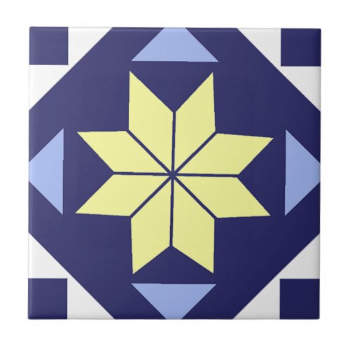 Mediterranean Yellow Blue Floral Tile Pattern 