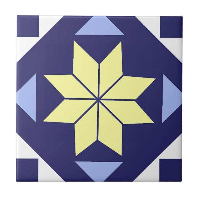 Mediterranean Yellow Blue Floral Tile Pattern  (Front)