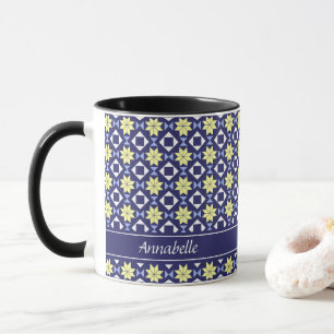Mediterranean Yellow Blue Floral Tile Pattern Name Mug