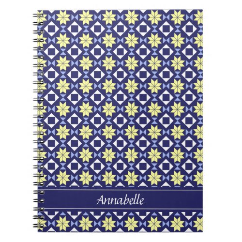 Mediterranean Yellow Blue Floral Tile Pattern Name Notebook