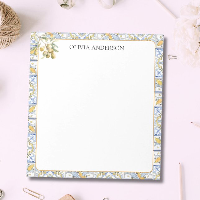 Mediterranean Yellow Blue Tile Pattern Notepad (In situ)