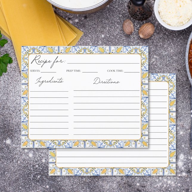 Mediterranean Yellow Blue Tiles Family Recipe Card (In situ)