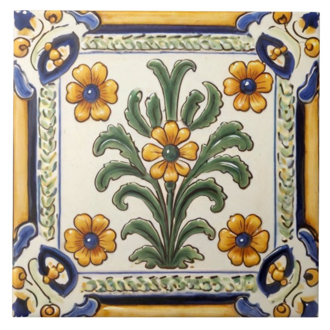 Mediterranean Yellow Country Flower Floral Ceramic Tile (Front)