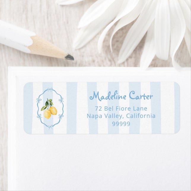 Mediterranean Yellow Lemon Blue Bows Address Label (Insitu)