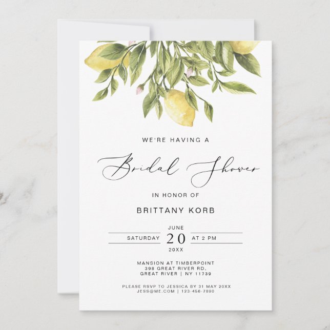 Mediterranean Yellow Lemon Bridal Shower italian Invitation (Front)