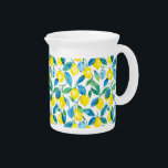 Mediterranean Yellow Lemons watercolor Beverage Pitcher<br><div class="desc">Mediterranean yellow and blue watercolor Lemon orchard pitcher</div>