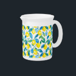 Mediterranean Yellow Lemons watercolor Beverage Pitcher<br><div class="desc">Mediterranean yellow and blue watercolor Lemon orchard pitcher</div>