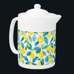 Mediterranean Yellow Lemons watercolor Teapot<br><div class="desc">Mediterranean yellow and blue watercolor Lemon orchard teapot</div>