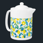 Mediterranean Yellow Lemons watercolor Teapot<br><div class="desc">Mediterranean yellow and blue watercolor Lemon orchard teapot</div>