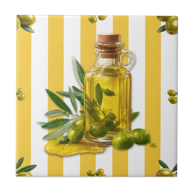Mediterranean Yellow Stripe Pattern Olive Oil Ceramic Tile (Front)