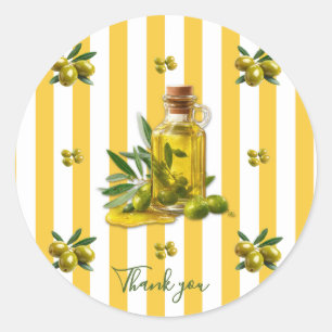 Mediterranean Yellow Stripe Pattern Olive Oil Classic Round Sticker