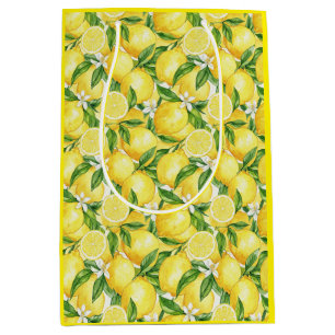 Mediterranean Zest: Watercolor Lemon & Blossom Medium Gift Bag