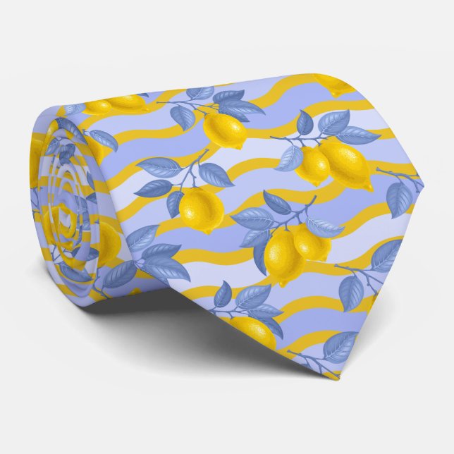 Mediterrenean Citrus Lemon pattern Neck Tie (Rolled)