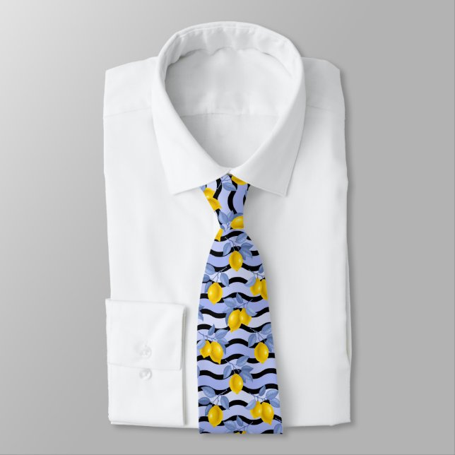 Mediterrenean Citrus Lemon pattern Neck Tie (Tied)