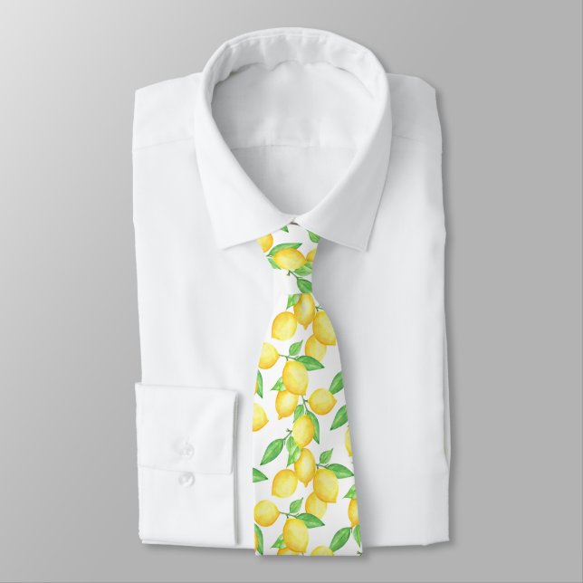 Mediterrenean Citrus Lemon pattern Neck Tie (Tied)