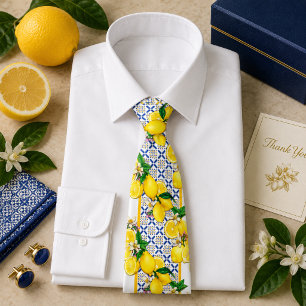 Mediterrenean Citrus Lemon pattern Neck Tie