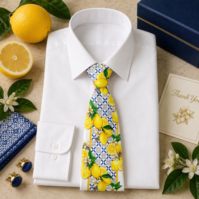 Mediterrenean Citrus Lemon pattern Neck Tie (Creator Uploaded)