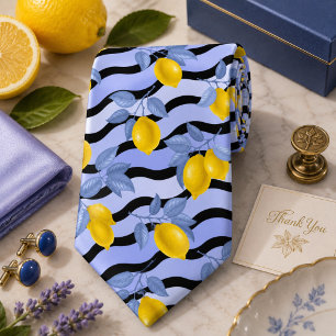 Mediterrenean Citrus Lemon pattern Neck Tie