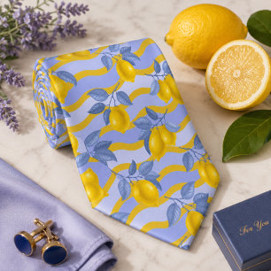 Mediterrenean Citrus Lemon pattern Neck Tie