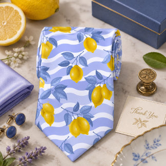Mediterrenean Citrus Lemon pattern Neck Tie