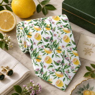 Mediterrenean Citrus Lemon pattern Neck Tie