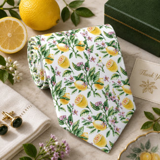 Mediterrenean Citrus Lemon pattern Neck Tie