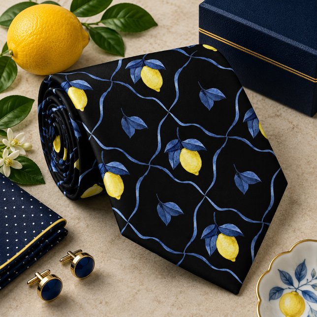 Mediterrenean Citrus Lemon pattern Neck Tie (Creator Uploaded)