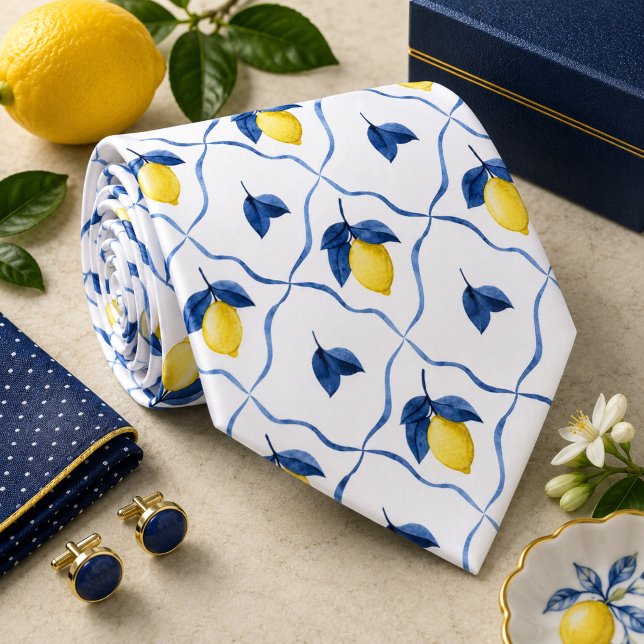 Mediterrenean Citrus Lemon pattern Neck Tie (Creator Uploaded)