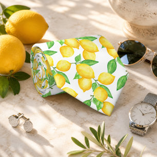 Mediterrenean Citrus Lemon pattern Neck Tie