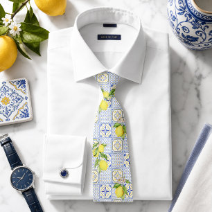 Mediterrenean Citrus Lemon pattern Neck Tie