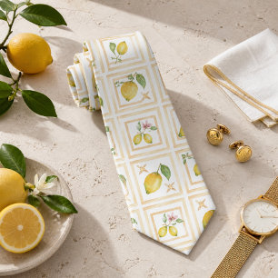 Mediterrenean Citrus Lemon pattern Neck Tie