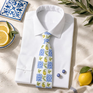 Mediterrenean Citrus Lemon pattern Neck Tie