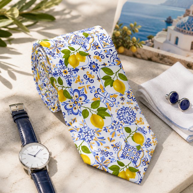 Mediterrenean Citrus Lemon pattern Neck Tie (Creator Uploaded)
