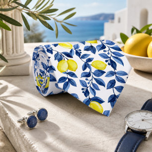 Mediterrenean Citrus Lemon pattern Neck Tie