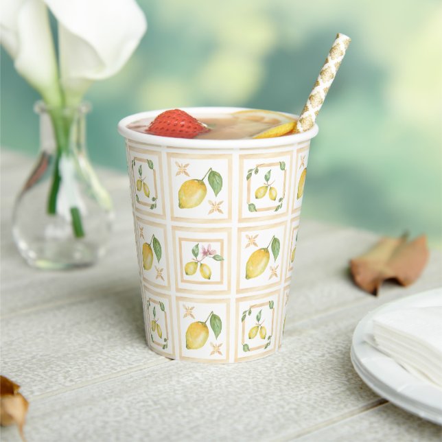 Mediterrenean Citrus Lemon pattern Paper Cups (Insitu)