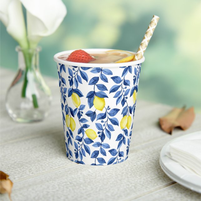 Mediterrenean Citrus Lemon pattern Paper Cups (Insitu)