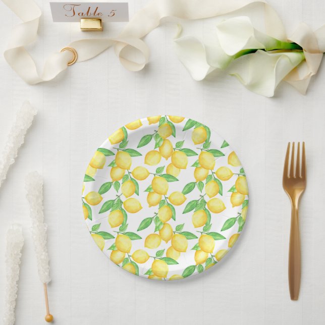 Mediterrenean Citrus Lemon pattern Paper Plates (Wedding)