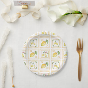 Mediterrenean Citrus Lemon pattern Paper Plates