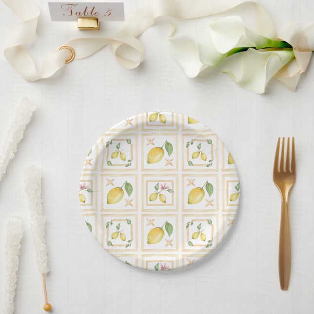 Mediterrenean Citrus Lemon pattern Paper Plates (Wedding)