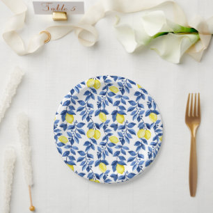 Mediterrenean Citrus Lemon pattern Paper Plates