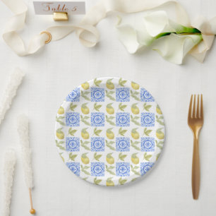 Mediterrenean Citrus Lemon pattern Paper Plates