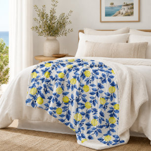 Mediterrenean Citrus Lemon pattern Sherpa Blanket
